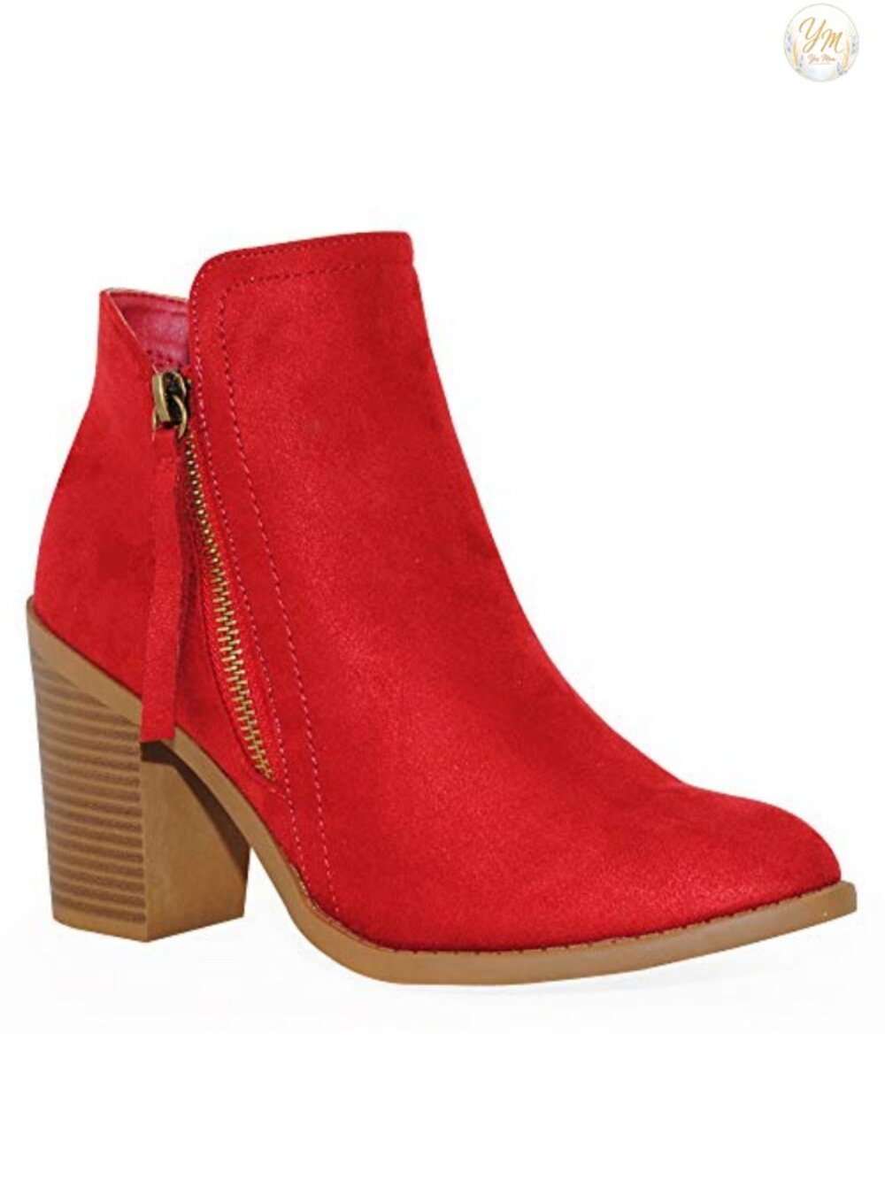 Suede Ankle Booties Chunky Block Heel Fringe Side Zip